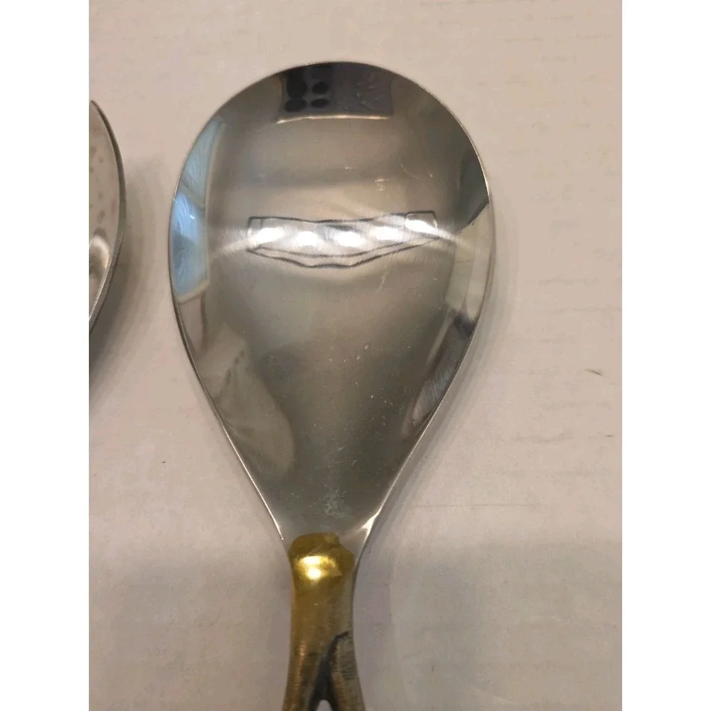 Vintage Brass Twig Salad Servers Set Stainless Steel Floral Flower Branch